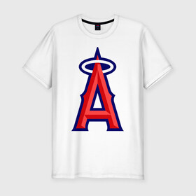 Мужская футболка премиум с принтом Los Angeles Angels of Anaheim logo в Петрозаводске, 92% хлопок, 8% лайкра | приталенный силуэт, круглый вырез ворота, длина до линии бедра, короткий рукав | baseball | los angeles angels of anaheim | бейсбол | спорт