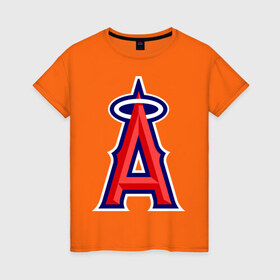 Женская футболка хлопок с принтом Los Angeles Angels of Anaheim logo в Петрозаводске, 100% хлопок | прямой крой, круглый вырез горловины, длина до линии бедер, слегка спущенное плечо | baseball | los angeles angels of anaheim | бейсбол | спорт