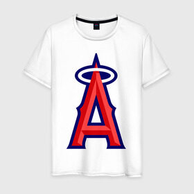 Мужская футболка хлопок с принтом Los Angeles Angels of Anaheim logo в Петрозаводске, 100% хлопок | прямой крой, круглый вырез горловины, длина до линии бедер, слегка спущенное плечо. | baseball | los angeles angels of anaheim | бейсбол | спорт