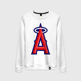 Женский свитшот хлопок с принтом Los Angeles Angels of Anaheim logo в Петрозаводске, 100% хлопок | прямой крой, круглый вырез, на манжетах и по низу широкая трикотажная резинка  | baseball | los angeles angels of anaheim | бейсбол | спорт