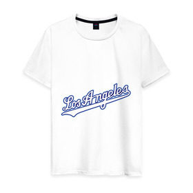 Мужская футболка хлопок с принтом Los Angeles Dodgers в Петрозаводске, 100% хлопок | прямой крой, круглый вырез горловины, длина до линии бедер, слегка спущенное плечо. | baseball | los angeles dodgers | бейсбол | лос анджелес доджерс | спорт