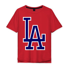 Мужская футболка хлопок Oversize с принтом Los Angeles Dodgers logo в Петрозаводске, 100% хлопок | свободный крой, круглый ворот, “спинка” длиннее передней части | baseball | la | los angeles dodgers | бейсбол | лос анджелес доджерс | спорт