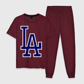 Мужская пижама хлопок с принтом Los Angeles Dodgers logo в Петрозаводске, 100% хлопок | брюки и футболка прямого кроя, без карманов, на брюках мягкая резинка на поясе и по низу штанин
 | Тематика изображения на принте: baseball | la | los angeles dodgers | бейсбол | лос анджелес доджерс | спорт