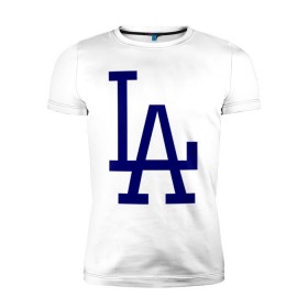 Мужская футболка премиум с принтом Los Angeles Dodgers logo в Петрозаводске, 92% хлопок, 8% лайкра | приталенный силуэт, круглый вырез ворота, длина до линии бедра, короткий рукав | baseball | la | los angeles dodgers | бейсбол | лос анджелес доджерс | спорт