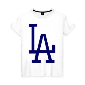 Женская футболка хлопок с принтом Los Angeles Dodgers logo в Петрозаводске, 100% хлопок | прямой крой, круглый вырез горловины, длина до линии бедер, слегка спущенное плечо | baseball | la | los angeles dodgers | бейсбол | лос анджелес доджерс | спорт