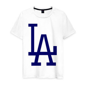 Мужская футболка хлопок с принтом Los Angeles Dodgers logo в Петрозаводске, 100% хлопок | прямой крой, круглый вырез горловины, длина до линии бедер, слегка спущенное плечо. | Тематика изображения на принте: baseball | la | los angeles dodgers | бейсбол | лос анджелес доджерс | спорт