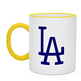 Кружка двухцветная с принтом Los Angeles Dodgers logo в Петрозаводске, керамика | объем — 330 мл, диаметр — 80 мм. Цветная ручка и кайма сверху, в некоторых цветах — вся внутренняя часть | baseball | la | los angeles dodgers | бейсбол | лос анджелес доджерс | спорт