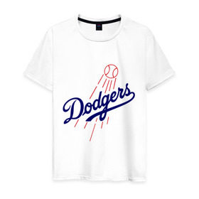 Мужская футболка хлопок с принтом Los Angeles Dodgers logotype в Петрозаводске, 100% хлопок | прямой крой, круглый вырез горловины, длина до линии бедер, слегка спущенное плечо. | Тематика изображения на принте: baseball | los angeles dodgers | бейсбол | лос анджелес доджерс | спорт