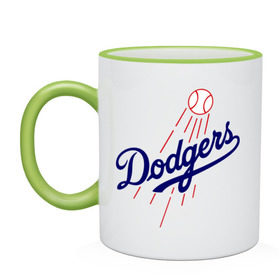 Кружка двухцветная с принтом Los Angeles Dodgers logotype в Петрозаводске, керамика | объем — 330 мл, диаметр — 80 мм. Цветная ручка и кайма сверху, в некоторых цветах — вся внутренняя часть | baseball | los angeles dodgers | бейсбол | лос анджелес доджерс | спорт