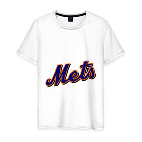 Мужская футболка хлопок с принтом Mets в Петрозаводске, 100% хлопок | прямой крой, круглый вырез горловины, длина до линии бедер, слегка спущенное плечо. | baseball | mets | new york mets | бейсбол | нью йорк метс | спорт