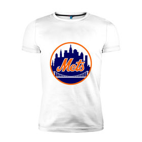 Мужская футболка премиум с принтом New York Mets в Петрозаводске, 92% хлопок, 8% лайкра | приталенный силуэт, круглый вырез ворота, длина до линии бедра, короткий рукав | baseball | mets | new york mets | бейсбол | нью йорк метс | спорт