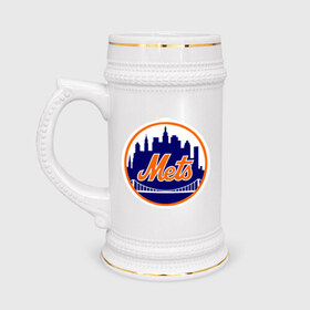 Кружка пивная с принтом New York Mets в Петрозаводске,  керамика (Материал выдерживает высокую температуру, стоит избегать резкого перепада температур) |  объем 630 мл | baseball | mets | new york mets | бейсбол | нью йорк метс | спорт