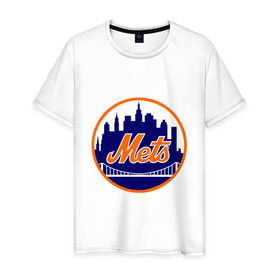 Мужская футболка хлопок с принтом New York Mets в Петрозаводске, 100% хлопок | прямой крой, круглый вырез горловины, длина до линии бедер, слегка спущенное плечо. | Тематика изображения на принте: baseball | mets | new york mets | бейсбол | нью йорк метс | спорт