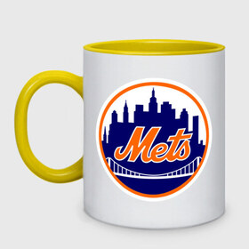 Кружка двухцветная с принтом New York Mets в Петрозаводске, керамика | объем — 330 мл, диаметр — 80 мм. Цветная ручка и кайма сверху, в некоторых цветах — вся внутренняя часть | baseball | mets | new york mets | бейсбол | нью йорк метс | спорт