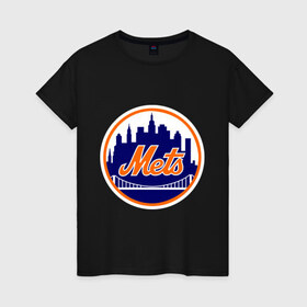 Женская футболка хлопок с принтом New York Mets в Петрозаводске, 100% хлопок | прямой крой, круглый вырез горловины, длина до линии бедер, слегка спущенное плечо | Тематика изображения на принте: baseball | mets | new york mets | бейсбол | нью йорк метс | спорт
