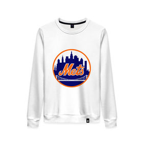 Женский свитшот хлопок с принтом New York Mets в Петрозаводске, 100% хлопок | прямой крой, круглый вырез, на манжетах и по низу широкая трикотажная резинка  | baseball | mets | new york mets | бейсбол | нью йорк метс | спорт
