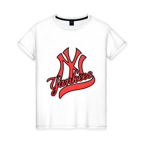 Женская футболка хлопок с принтом New York Yankees logo в Петрозаводске, 100% хлопок | прямой крой, круглый вырез горловины, длина до линии бедер, слегка спущенное плечо | baseball | new york yankees | бейсбол | нью йорк янкиз | спорт | янки