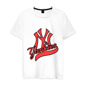 Мужская футболка хлопок с принтом New York Yankees logo в Петрозаводске, 100% хлопок | прямой крой, круглый вырез горловины, длина до линии бедер, слегка спущенное плечо. | baseball | new york yankees | бейсбол | нью йорк янкиз | спорт | янки