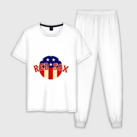 Мужская пижама хлопок с принтом Red Sox в Петрозаводске, 100% хлопок | брюки и футболка прямого кроя, без карманов, на брюках мягкая резинка на поясе и по низу штанин
 | Тематика изображения на принте: baseball | boston red sox | бейсбол | бостон | красные носки | ред сокс | спорт
