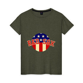 Женская футболка хлопок с принтом Red Sox в Петрозаводске, 100% хлопок | прямой крой, круглый вырез горловины, длина до линии бедер, слегка спущенное плечо | baseball | boston red sox | бейсбол | бостон | красные носки | ред сокс | спорт