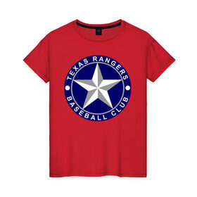 Женская футболка хлопок с принтом Texas Rangers Baseball Club в Петрозаводске, 100% хлопок | прямой крой, круглый вырез горловины, длина до линии бедер, слегка спущенное плечо | baseball | texas rangers | бейсбол | спорт | техас рейнджерс