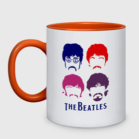 Кружка двухцветная с принтом The Beatles faces в Петрозаводске, керамика | объем — 330 мл, диаметр — 80 мм. Цветная ручка и кайма сверху, в некоторых цветах — вся внутренняя часть | beatles | the beatles | the beatles faces | бителс