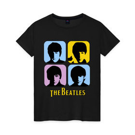 Женская футболка хлопок с принтом The Beatles pop art в Петрозаводске, 100% хлопок | прямой крой, круглый вырез горловины, длина до линии бедер, слегка спущенное плечо | beatles | the beatles | the beatles pop art | бителс
