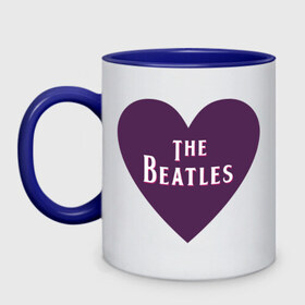 Кружка двухцветная с принтом The Beatles is love в Петрозаводске, керамика | объем — 330 мл, диаметр — 80 мм. Цветная ручка и кайма сверху, в некоторых цветах — вся внутренняя часть | 