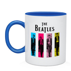 Кружка двухцветная с принтом Walking Beatles в Петрозаводске, керамика | объем — 330 мл, диаметр — 80 мм. Цветная ручка и кайма сверху, в некоторых цветах — вся внутренняя часть | beatles | the beatles | walking beatles | бителс