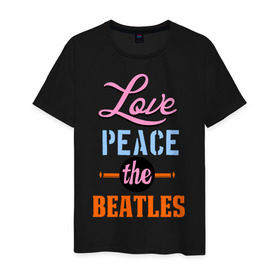 Мужская футболка хлопок с принтом Love peace the Beatles в Петрозаводске, 100% хлопок | прямой крой, круглый вырез горловины, длина до линии бедер, слегка спущенное плечо. | beatles | love peace the beatles | the beatles | бителс