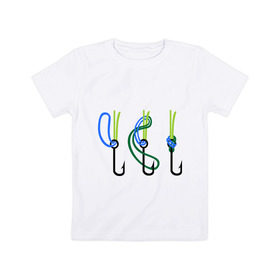 Детская футболка хлопок с принтом Рыболовный узел в Петрозаводске, 100% хлопок | круглый вырез горловины, полуприлегающий силуэт, длина до линии бедер | крючок | ноживка | рыбаку | рыбалка | рыболов | удочка