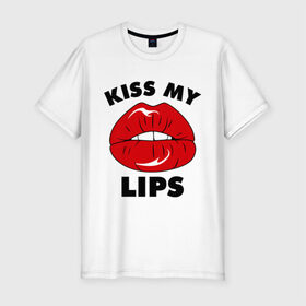 Мужская футболка премиум с принтом Kiss my Lips в Петрозаводске, 92% хлопок, 8% лайкра | приталенный силуэт, круглый вырез ворота, длина до линии бедра, короткий рукав | kiss | lips | swag | губы | поцелуй | сваг | свог | свэг