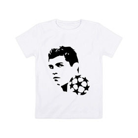 Детская футболка хлопок с принтом C.Ronaldo в Петрозаводске, 100% хлопок | круглый вырез горловины, полуприлегающий силуэт, длина до линии бедер | football | footballplayer | real madrid | криштиану роналдо | реал мадрилд | футбол | футболерывкашники