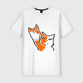 Мужская футболка премиум с принтом Рокерский котейка в Петрозаводске, 92% хлопок, 8% лайкра | приталенный силуэт, круглый вырез ворота, длина до линии бедра, короткий рукав | Тематика изображения на принте: котейка | рокерский котейка