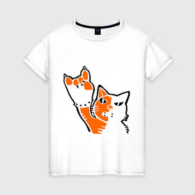 Женская футболка хлопок с принтом Рокерский котейка в Петрозаводске, 100% хлопок | прямой крой, круглый вырез горловины, длина до линии бедер, слегка спущенное плечо | котейка | рокерский котейка