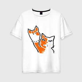 Женская футболка хлопок Oversize с принтом Рокерский котейка в Петрозаводске, 100% хлопок | свободный крой, круглый ворот, спущенный рукав, длина до линии бедер
 | котейка | рокерский котейка
