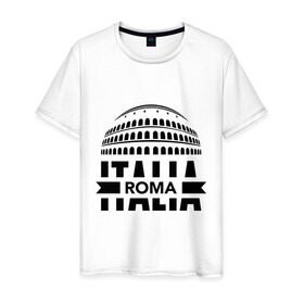 Мужская футболка хлопок с принтом Italia в Петрозаводске, 100% хлопок | прямой крой, круглый вырез горловины, длина до линии бедер, слегка спущенное плечо. | italia | roma | италия | колизей | рим