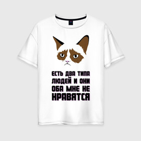 Женская футболка хлопок Oversize с принтом Есть два типа людей в Петрозаводске, 100% хлопок | свободный крой, круглый ворот, спущенный рукав, длина до линии бедер
 | два типа людей | интернет приколы | кот мем | недовольный кот | они мне не нравятся | хмурый кот