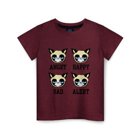 Детская футболка хлопок с принтом Mood Cat в Петрозаводске, 100% хлопок | круглый вырез горловины, полуприлегающий силуэт, длина до линии бедер | alert | angry | happy | mood cat | sad