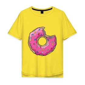 Мужская футболка хлопок Oversize с принтом Пончик Гомера в Петрозаводске, 100% хлопок | свободный крой, круглый ворот, “спинка” длиннее передней части | Тематика изображения на принте: для влюбленных | для двоих | для пар | парные | пончики