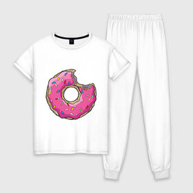 Женская пижама хлопок с принтом Пончик Гомера в Петрозаводске, 100% хлопок | брюки и футболка прямого кроя, без карманов, на брюках мягкая резинка на поясе и по низу штанин | для влюбленных | для двоих | для пар | парные | пончики