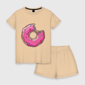 Женская пижама с шортиками хлопок с принтом Пончик Гомера в Петрозаводске, 100% хлопок | футболка прямого кроя, шорты свободные с широкой мягкой резинкой | для влюбленных | для двоих | для пар | парные | пончики