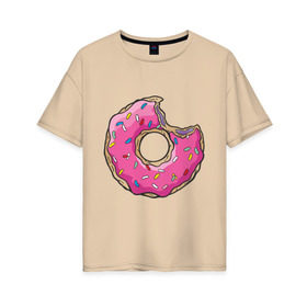 Женская футболка хлопок Oversize с принтом Пончик Гомера в Петрозаводске, 100% хлопок | свободный крой, круглый ворот, спущенный рукав, длина до линии бедер
 | для влюбленных | для двоих | для пар | парные | пончики