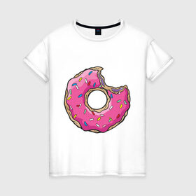 Женская футболка хлопок с принтом Пончик Гомера в Петрозаводске, 100% хлопок | прямой крой, круглый вырез горловины, длина до линии бедер, слегка спущенное плечо | для влюбленных | для двоих | для пар | парные | пончики