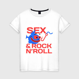 Женская футболка хлопок с принтом Sex Fishing and Rocknroll в Петрозаводске, 100% хлопок | прямой крой, круглый вырез горловины, длина до линии бедер, слегка спущенное плечо | 