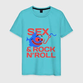 Мужская футболка хлопок с принтом Sex Fishing and Rocknroll в Петрозаводске, 100% хлопок | прямой крой, круглый вырез горловины, длина до линии бедер, слегка спущенное плечо. | 