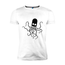 Мужская футболка премиум с принтом скелет осьминога в Петрозаводске, 92% хлопок, 8% лайкра | приталенный силуэт, круглый вырез ворота, длина до линии бедра, короткий рукав | скелет