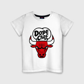 Детская футболка хлопок с принтом Chicago Dope Chef в Петрозаводске, 100% хлопок | круглый вырез горловины, полуприлегающий силуэт, длина до линии бедер | Тематика изображения на принте: chicago | dope | бык | допинг | чикаго