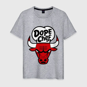 Мужская футболка хлопок с принтом Chicago Dope Chef в Петрозаводске, 100% хлопок | прямой крой, круглый вырез горловины, длина до линии бедер, слегка спущенное плечо. | chicago | dope | бык | допинг | чикаго