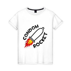 Женская футболка хлопок с принтом Condom Rocket в Петрозаводске, 100% хлопок | прямой крой, круглый вырез горловины, длина до линии бедер, слегка спущенное плечо | для мужчин | мужчинам | огонь | ракета